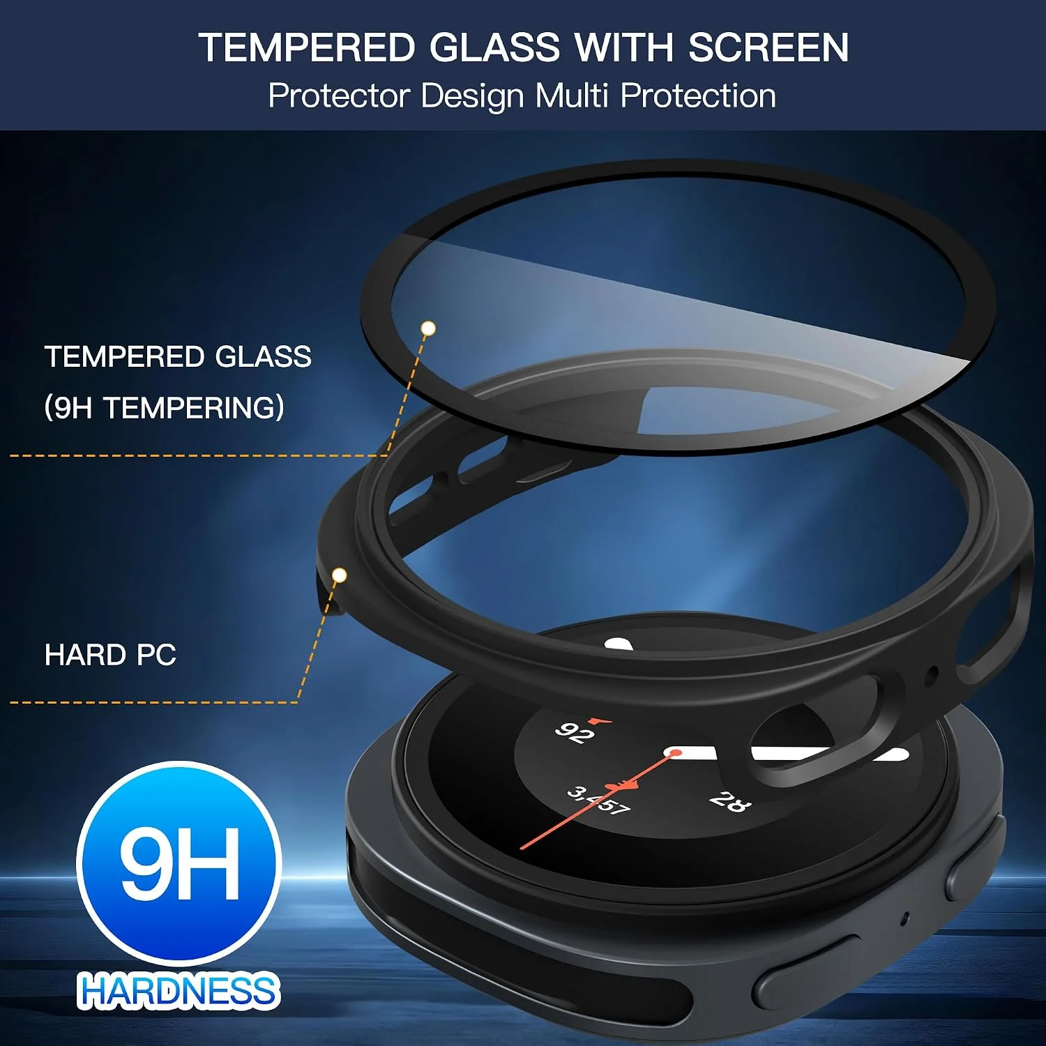 Hülle für Samsung Galaxy Watch 8 9 40mm 44mm Zubehör Displayschutzfolie Gehärtetes Glas PC Bumper Cover Galaxy Watch9 Schutzhülle – Detail 2