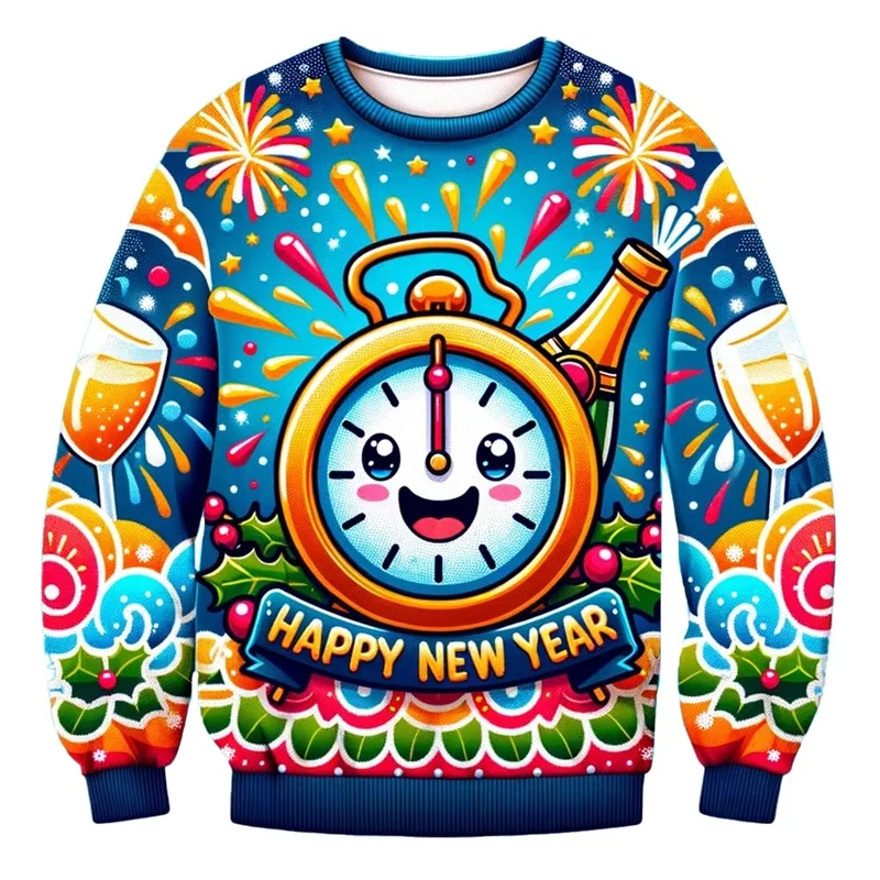 2025 Happy New Year Sweatshirt For Women Men 3D Print Casual Crewneck New Year's Ugly Sweatshirts New In Mens Party Hoodie