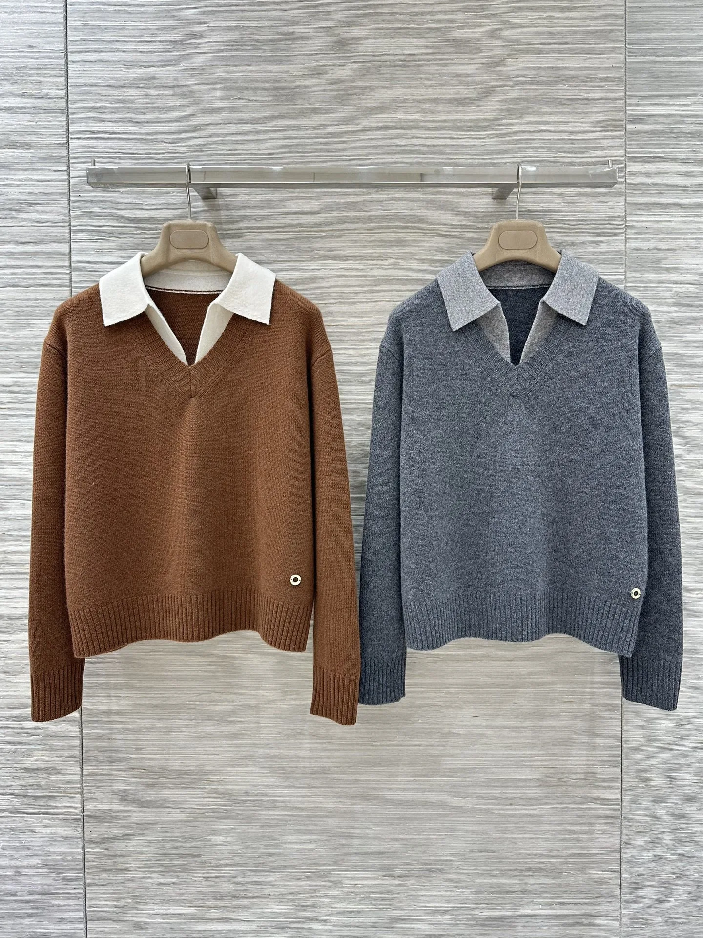 

Autumn Winter Casual Sle Long Sve Knitted Camere Sweater Women's Collar Stand up Ne Faux Two-Piece Color Blo Sweater