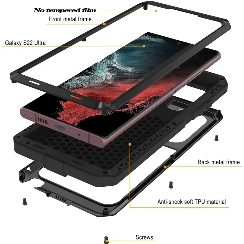 Case For Samsung S24 Ultra S23 Ultra Plus Note 20 Ultra Case Heavy Duty Protection Doom Armor Metal Aluminum Phone Luxury Cover