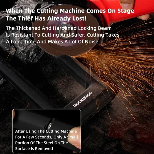 Imagen 2 del producto Candado para bicicleta ROCKBROS, candado de silicona en forma de U resistente al cizalla hidráulica, candado antirrobo para motocicleta, accesorios eléctricos para bicicleta