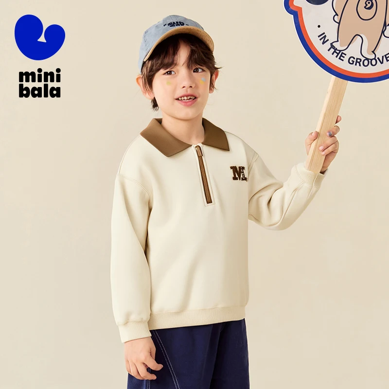 

Mini Bala Sweatshirt Boys 2025 Autumn College Style Soft Breathable Polo Long Sleeve Top for Children