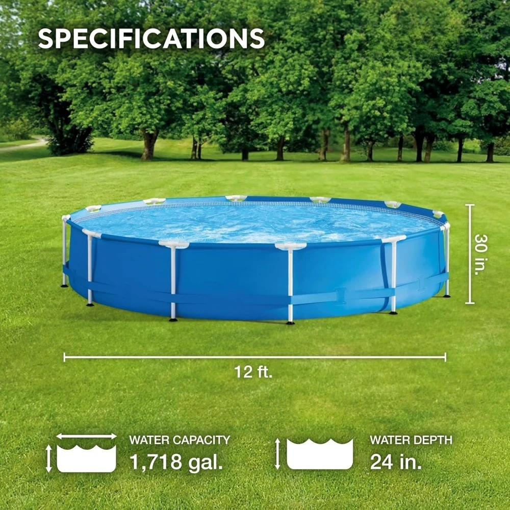 

12-Foot x 30-inch Metal Frame Round 6 Person Outdoor Above Ground Swimming Pool with GFCI Filter Pump, Customized