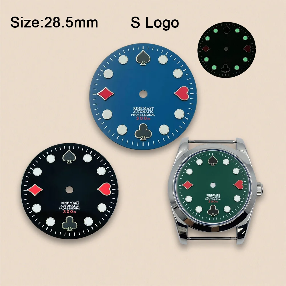 

28.5mm Poker Dial S Dial Suitable For NH36 Movement C3 Green Luminous High-Quality Watch Modification Accessories