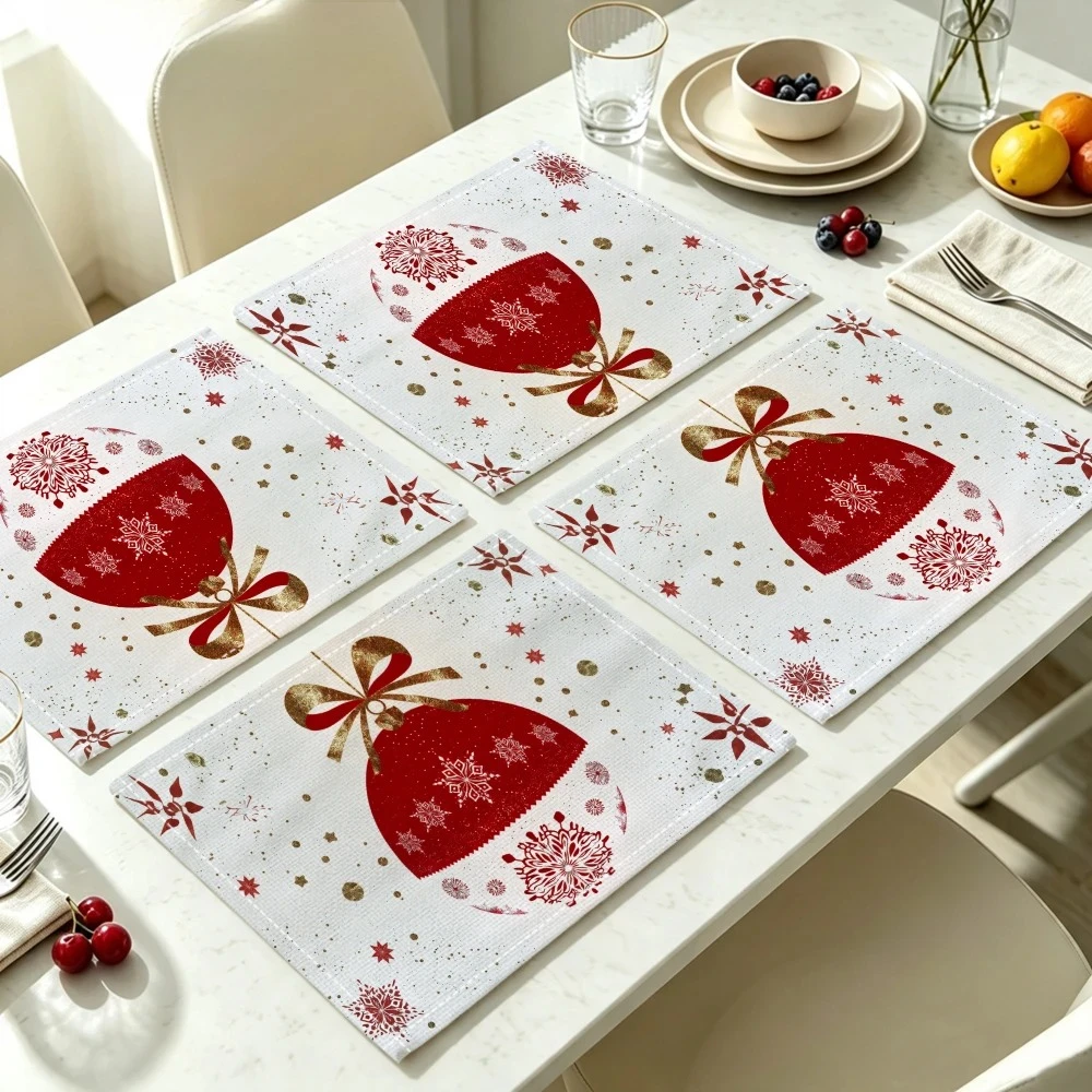 Christmas Snowflake Printed Placemat Heat Insulated Non-slip Home Holiday Kitchen Coffee Table Ambience Placemat