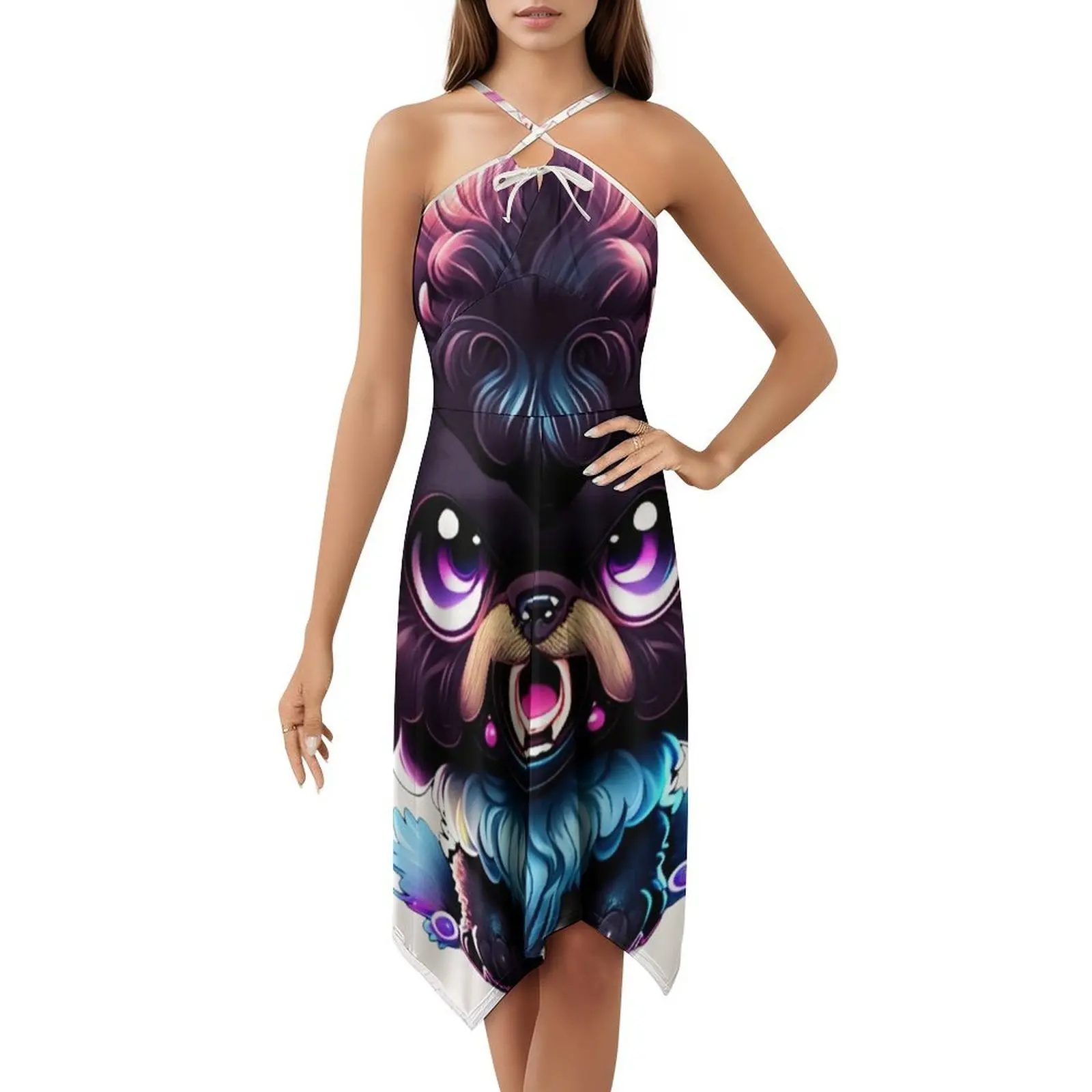 فستان رابيد للعطلات المثير للنساء على الشاطئ وحفلات أعياد الميلاد فستان قصير على شكل كلب بركة بكرو تعبير غاضب فستان نسائي #5