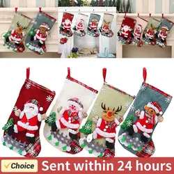 4Pcs Christmas Stockings Set Large Capacity Christmas Ornament Sock Plush Santa Claus/Snowman/Bear/Elk for Home Classroom Party