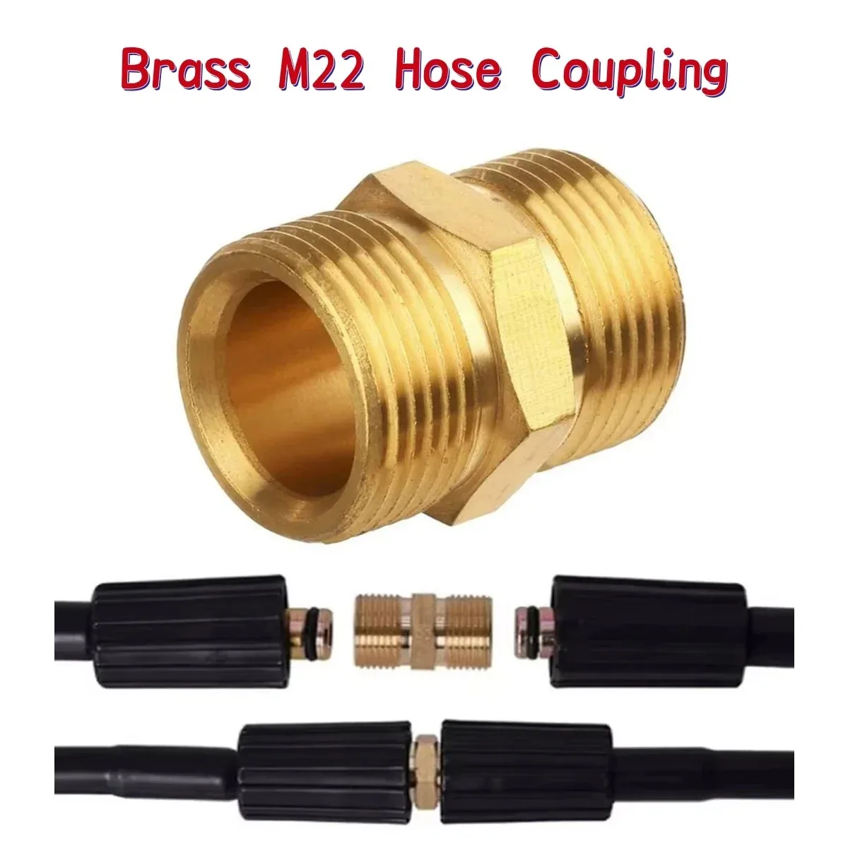 Brass Pressure Washer Hose Conversion Adapter, M22-15mm Male Thread to M22-14mm Male Thread Connector for High Pressure Cleaning
