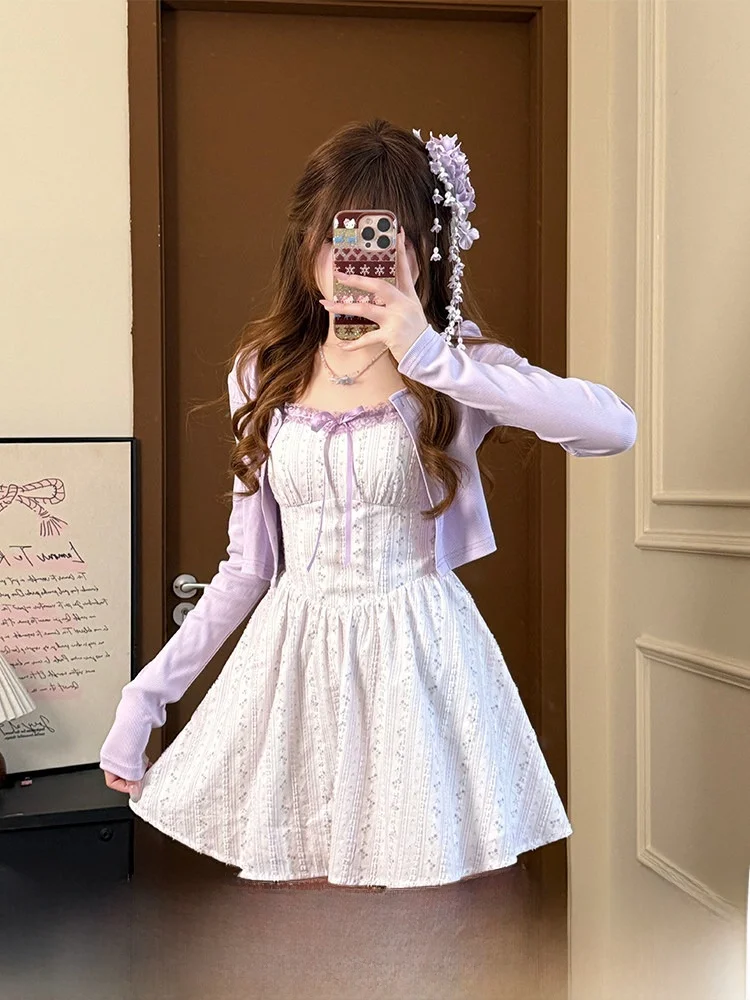 

Summer Floral Print Cotton Halter Dress Women's Sweet Style Princess Waist A-Line Skirt White Enhancing Short Dress for Date