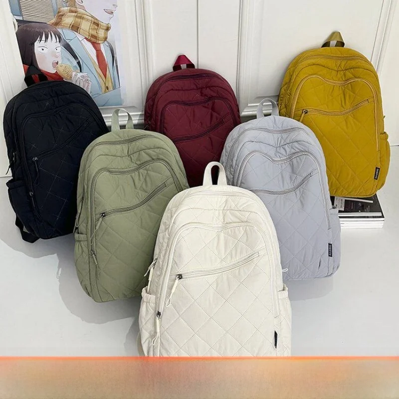 2026 New Diamond Pattern Unisex Large Capacity Commuter Backpack Lightweight Multi-Functional School Bag Simple Design Backpack