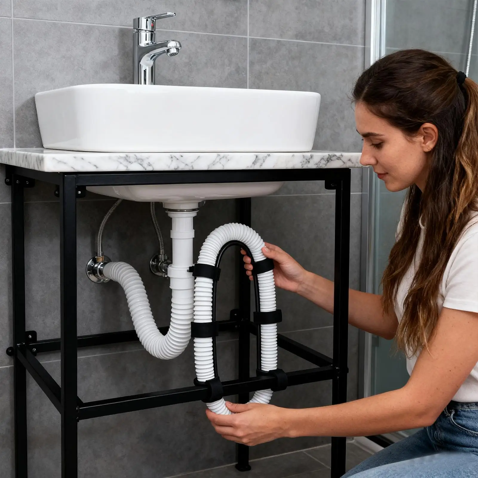 Washing Machine Drain Hose Holder Flexible Pipe Clamp Adjustable Pipe Bracket for Washing Machine Drain Dishwasher Sink Laundry