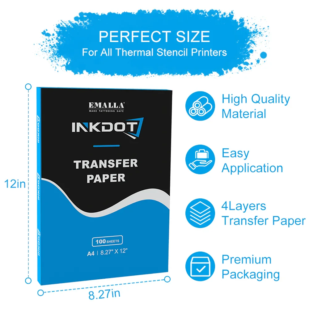 100pcs EMALLA INKDOT Tattoo Transfer Papers A4 Size Tattoo Thermal Copier Stencil Papers for Tattoo Transfer Machine Accessories
