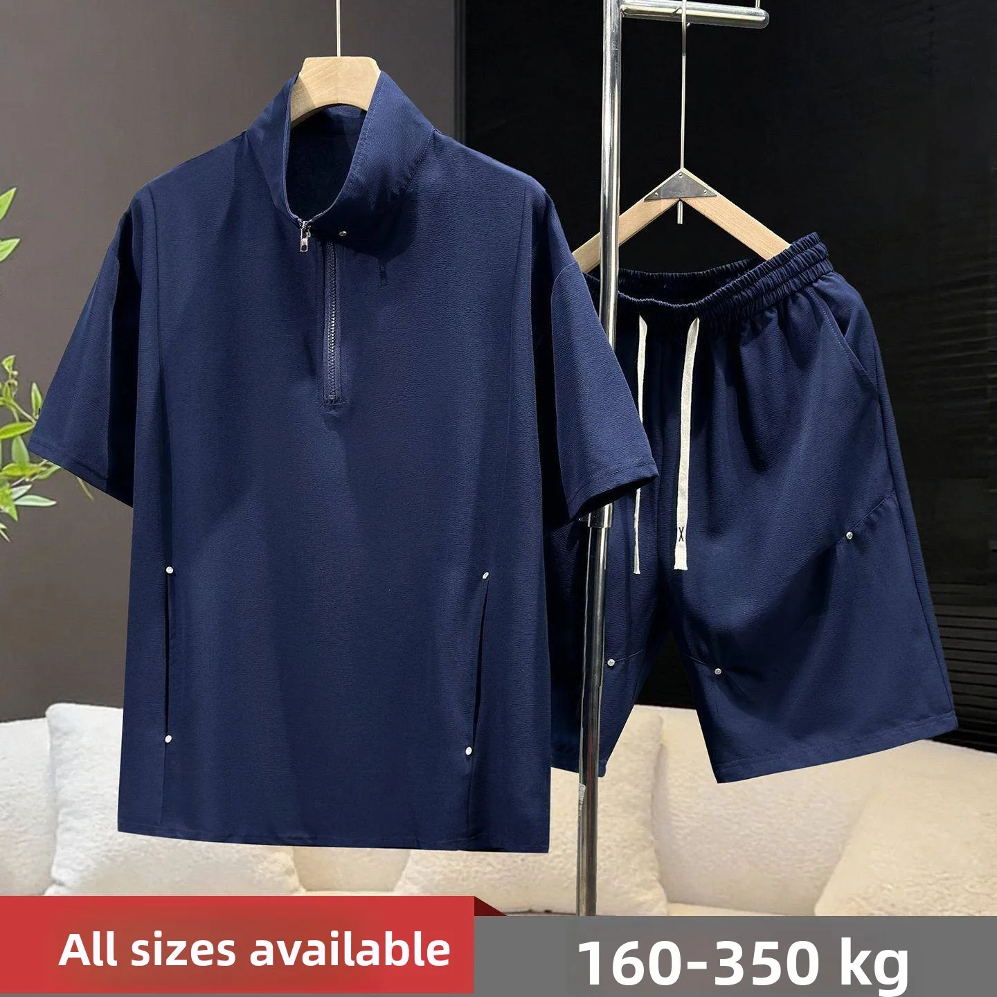 

Large Size Ice Silk Shirt Set Casual Sportswear Summer Fashionable Shirt And Pants Set Polyester Short Sleeve T-Shirt