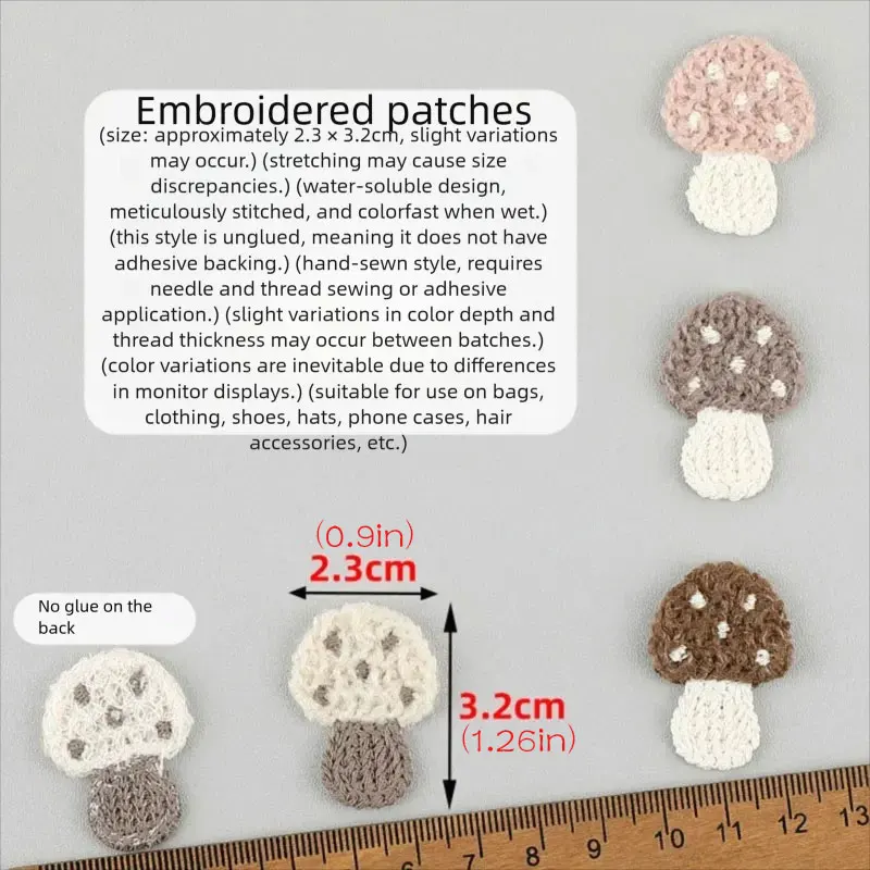 20 Stück Stickerei-Pilz-Applikationen für DIY-Haarspangen, Schuhblumen, Broschen, Kleidungszubehör-Patches – Detail 4
