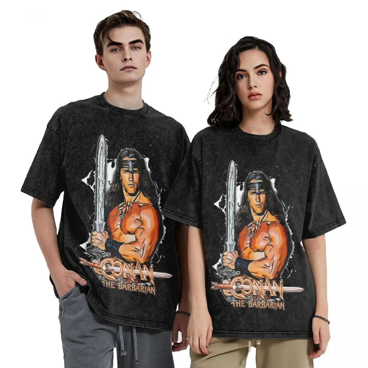 Conan The Barbarian Washed T Shirts Streetwear Hip Hop Vintage T-Shirts Tees Tops Men Women Short Sleeve Harajuku Printed