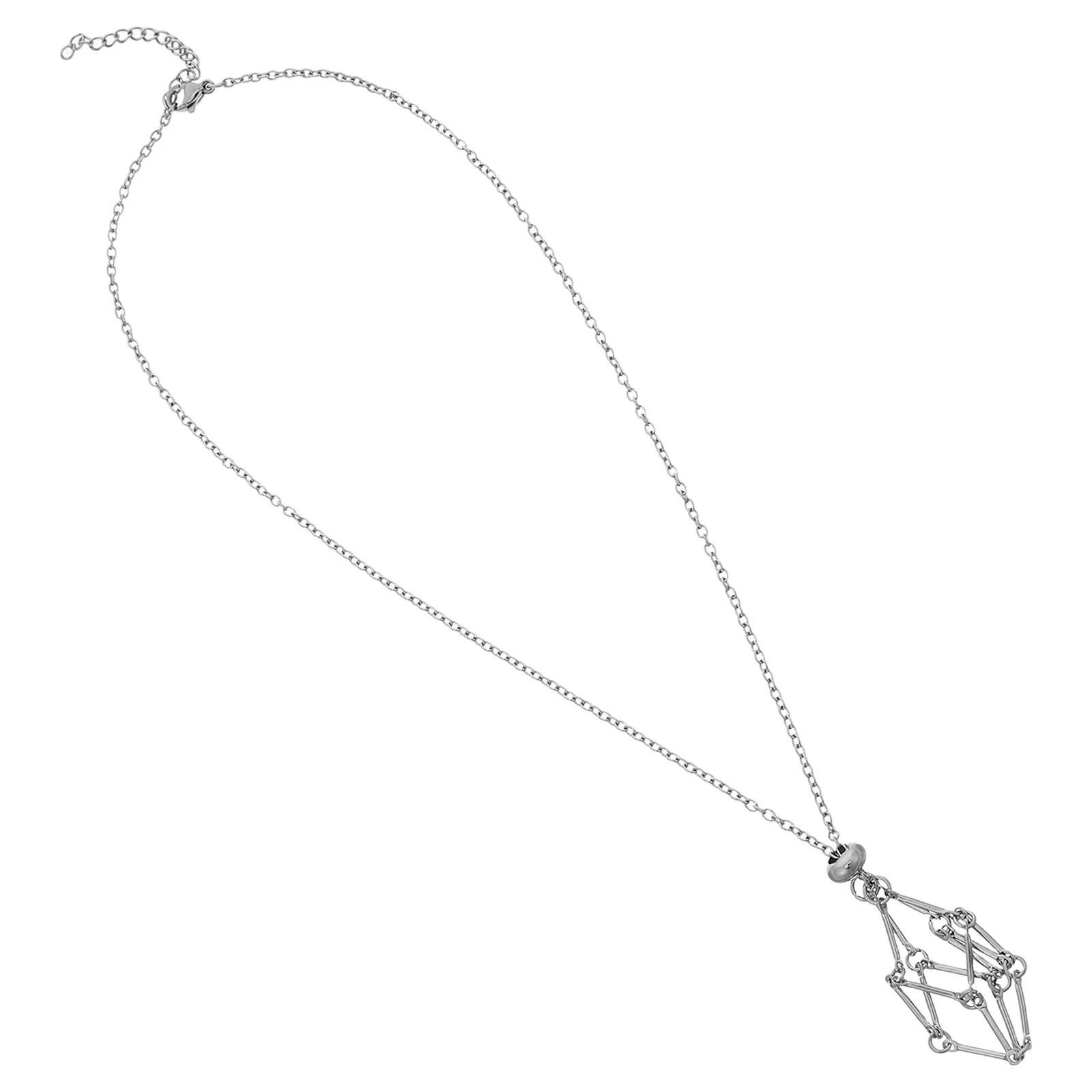 

Handmade Crystal Necklace Holder Stainless Steel Fish Net Cage Pendant Adjustable Chain for Natural Stone Jewelry
