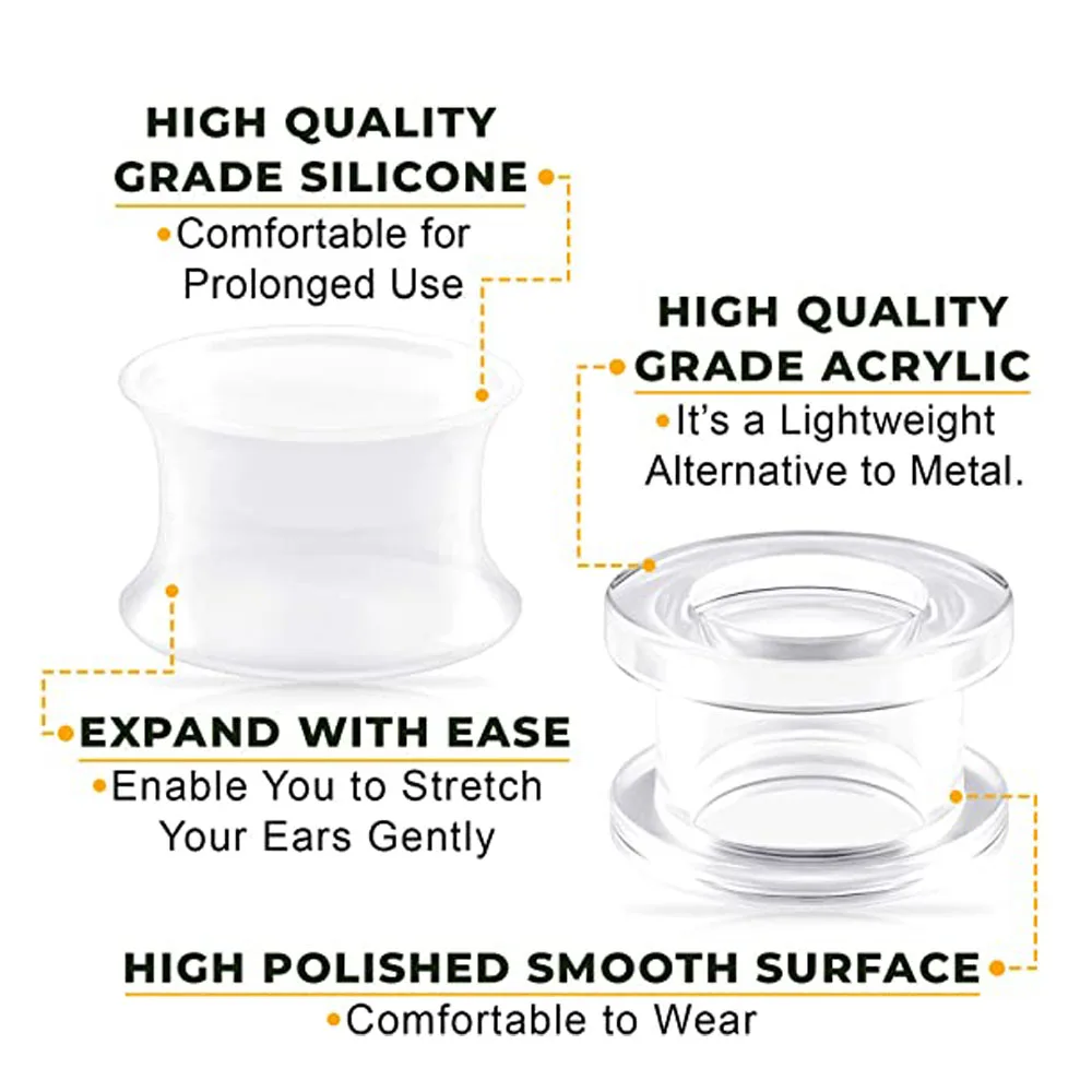 Clear Silicone Double Flared Saddle Piercing Jewelry Stretched Ear Plugs Earring Lobe Acrylic External Flesh Tunnel