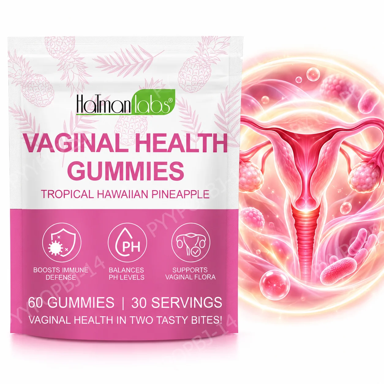Women Vaginal Health Gummies,Balance PH Levels,Support Vaginal Flora & Immune Defense,Sugar Free Pineapple Flavor 60 Gummies