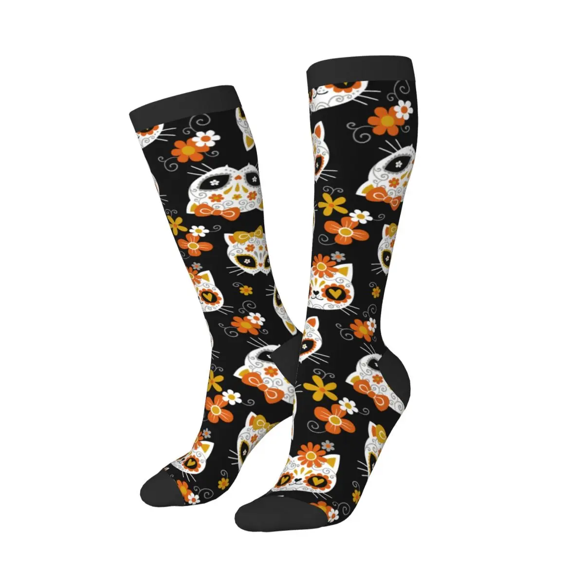 1 Pack Cute Cat Sugar Skulls And Flowers Over-knee Long Socks Middle High School Socks