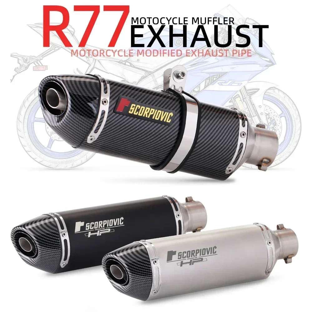 

Universal Motorcycle R77 Exhaust Pipe Modify DB Killer Muffler For PCX125 MT07 S1000RR FZ6 R3 ZX6R Z900 GSXR600,