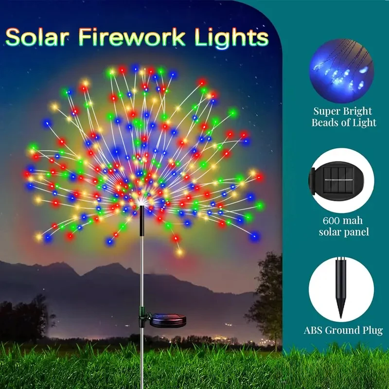 Solar Powered Firework Lights Versatile LED Decorative Lights for Pathways Lawns Special Occasions