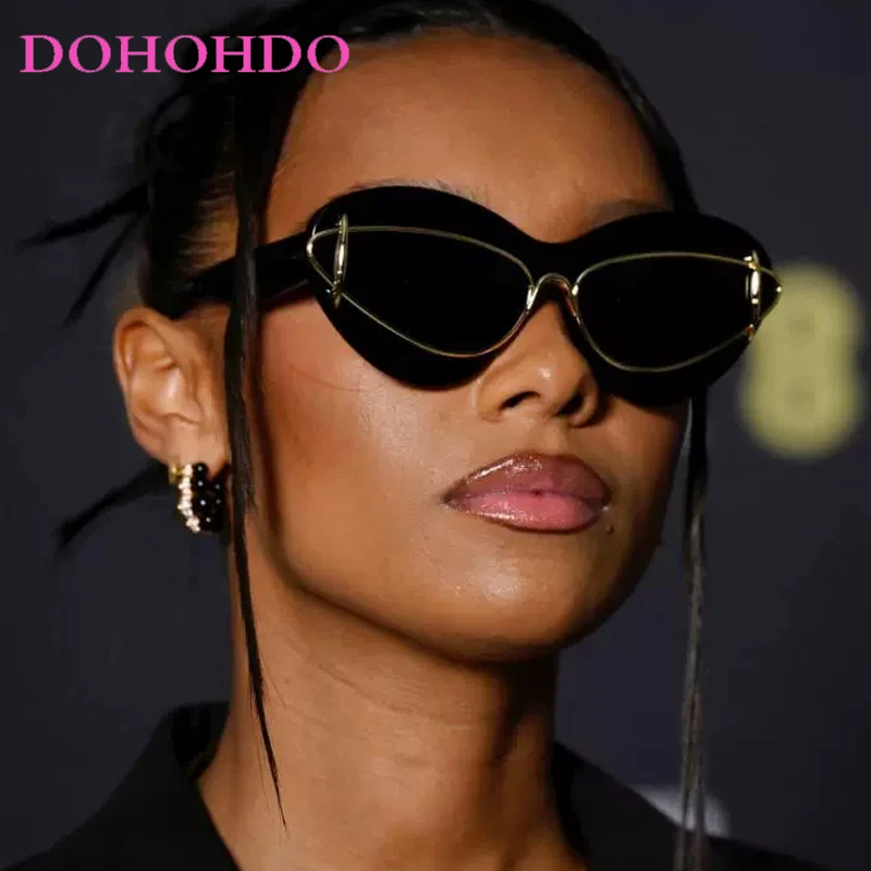 

DOHOHDO Cat Eye Punk Sunglasses Luxury Brand Steampunk Double Frame Sunglasses For Ladies Y2k Sports Shield Eyewear Shades UV400