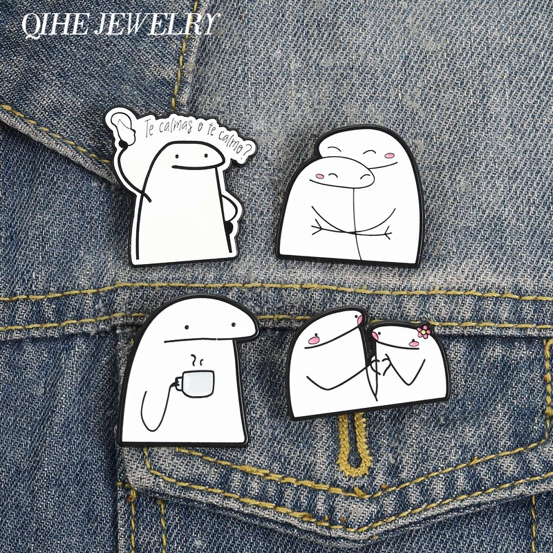 Pin de Esmalte Divertido de Flork con la Frase 'Te Calmas o Te Calmo', Broche Metálico de Pareja de Flork Haciendo un Gesto de Corazón, Insignia para Solapa de Chaqueta, Joyería, Regalo
