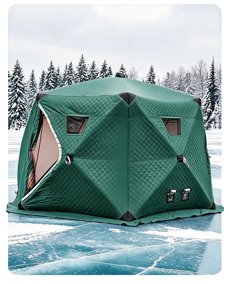 2026 Yurt Camping Ice Fishing Tent 6-8 People Waterproof 1000-1500mm Thickened Warm Quilted Diamond-Pattern Padding Foldable Por