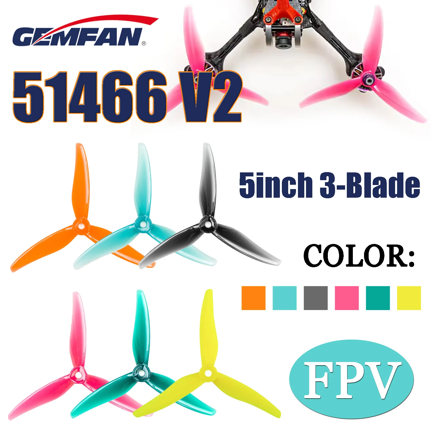 4PCS Gemfan Hurricane 51466 V2 5inch 3-Blade PC Propeller FPV Brushless Motor for RC FPV Freestyle Racing Drone Molde DIY Parts