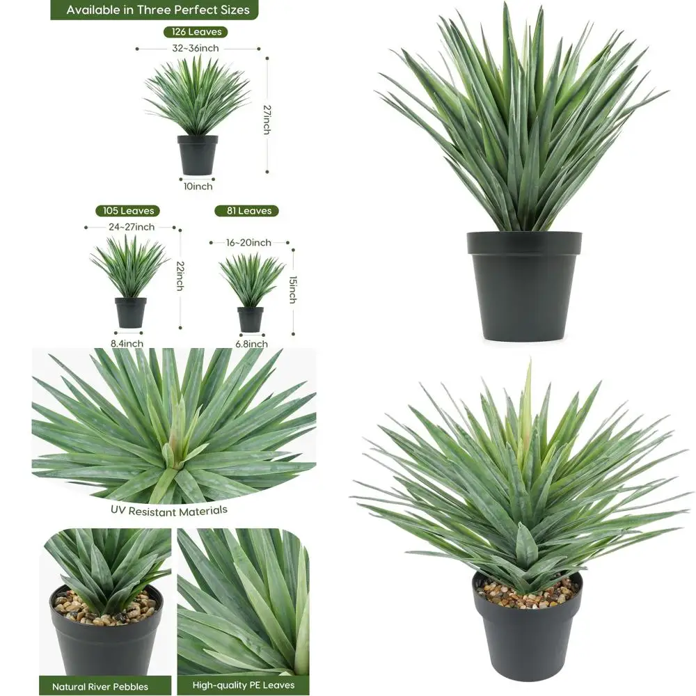 

Large Artificial Agave Plant in Black Pot with Real Stone Pebbles - 22 Inches Tall, 105 Leaves, Suitable for Indoor and Outdoor