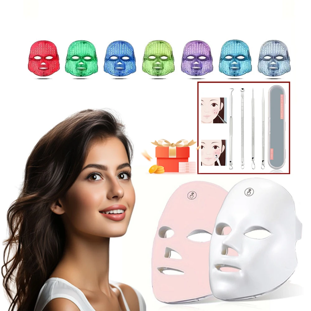 Rechargeable Facial LED Mask 7 Colors LED Photon Therapy Beauty Mask Skin Rejuvenation Home Face Lifting Whitening Beauty Device