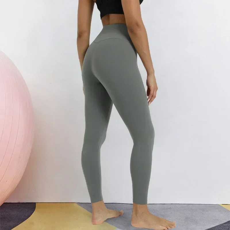 Yoga Pants Nude Feel Skin-friendly No Embarrassment Thread High Waist Elastic Waist Honey Peach Hip Sports Fitness Pants Women