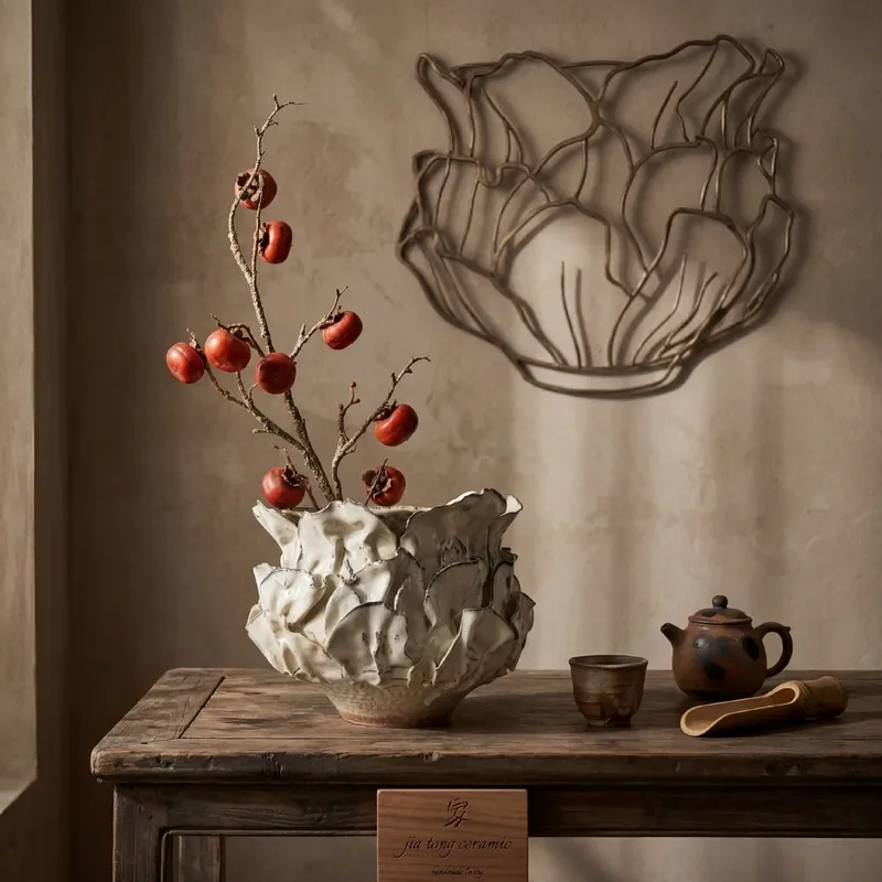 New Chinese handmade ceramic vase ornament, living room entrance flower arrangement, modern simple creative home soft
