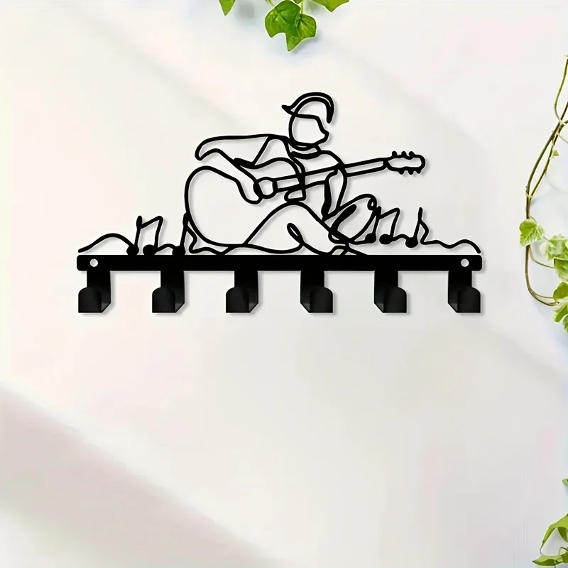 HCGY Schlüsselhalter mit Musikthema, Wandhalterung – Gitarrenförmiges Design mit Notizmuster, stabiler Schlüsselaufhänger aus Metall für Wohnzimmer, Schlafzimmer