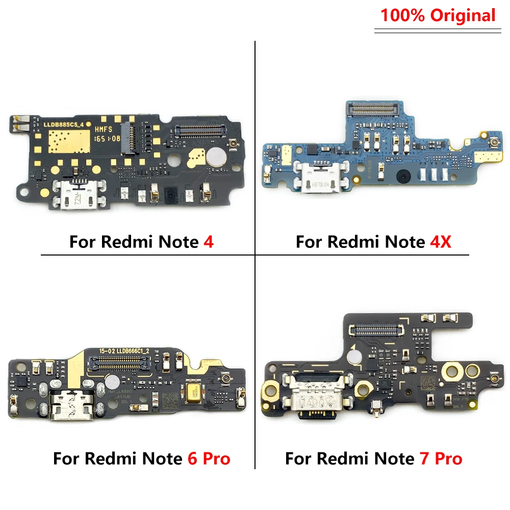 5Pcs，100% Original USB Charging Socket Port Board Flex Cable Connector Microphone Parts For Xiaomi Redmi Note 5 4 4X 6 7 Pro