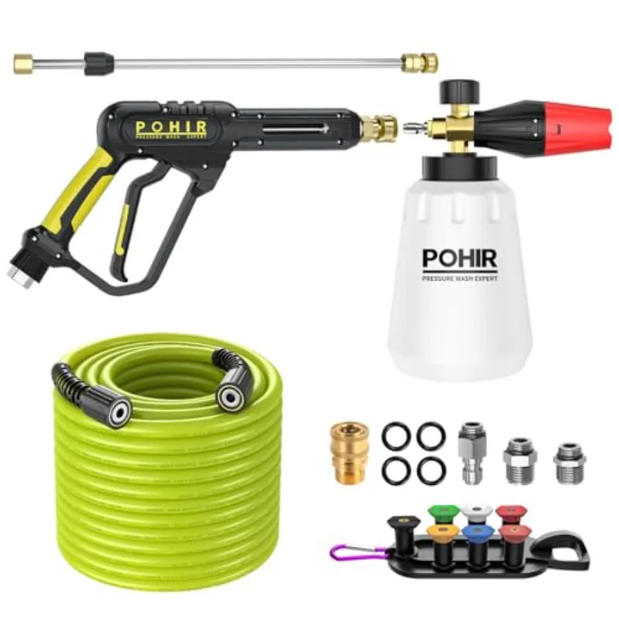 

Pressure Washer Gun with Foam Cannon and 50ft Power Washer Hose 3600PSI Pressure Washing Kit with 15" Extension Wand and