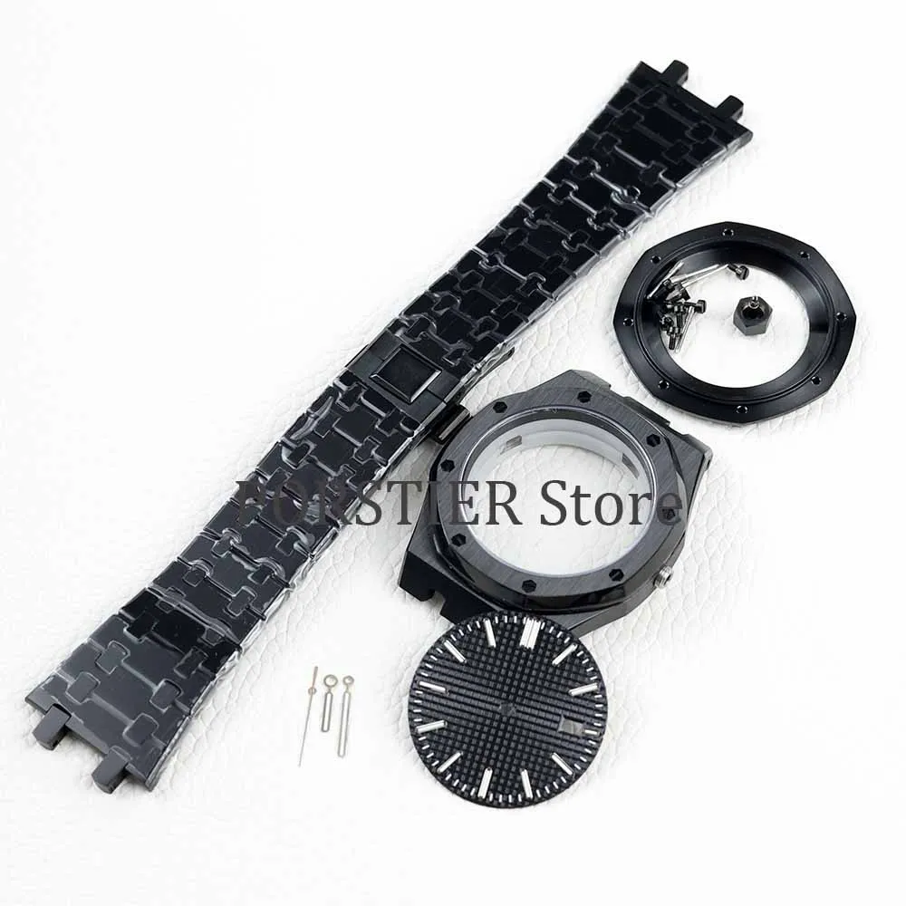 

High Quality 41mm NH35 Watch Case Black PVd Stainless steel Bracelet Sapphire Glass for Oak mod NH35 NH36 movement 31.8mm Dial