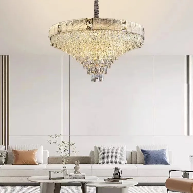 

French light luxury, new high-end atmosphere, living room, bedroom, dining room, European luxury hall, lamp, crystal chandelier