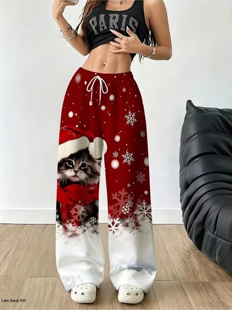 Women's 3D Christmas deer Christmas element printed pants, casual and fashionable sports pants, perfect Christmas gift