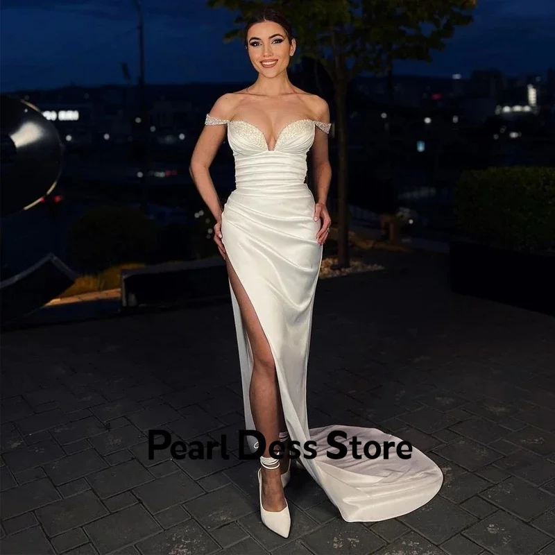 

Fishtail Wedding Dress Off the Shoulder High Split Bridal Dress Large Formal Ball Evening Special Occasion Customization