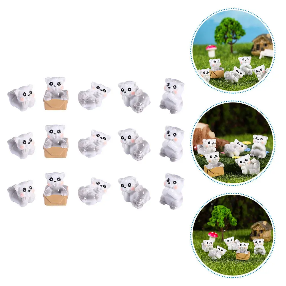15Pcs Resin Mini Cat Statues Adorable Cartoon Design for Home Office Desk Garden Micro-Landscape Decor Small Animal Ornament
