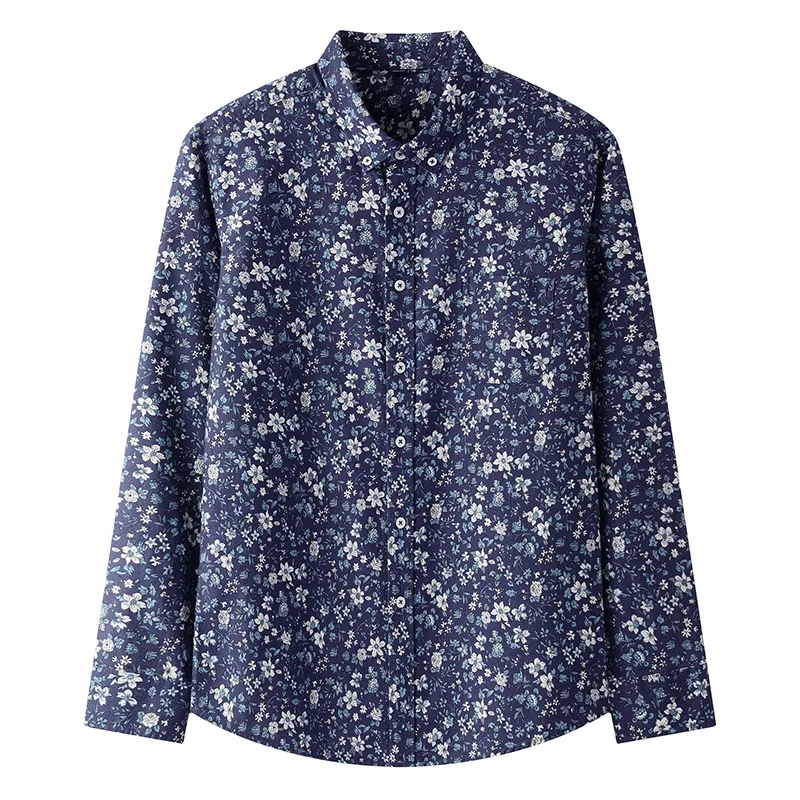 Button Down Men Slim Oxford Textile Floral Hawaii Shirts Long Sleeve Shirts Fashion Party Holiday Casual Flower Shirt Homme 2026