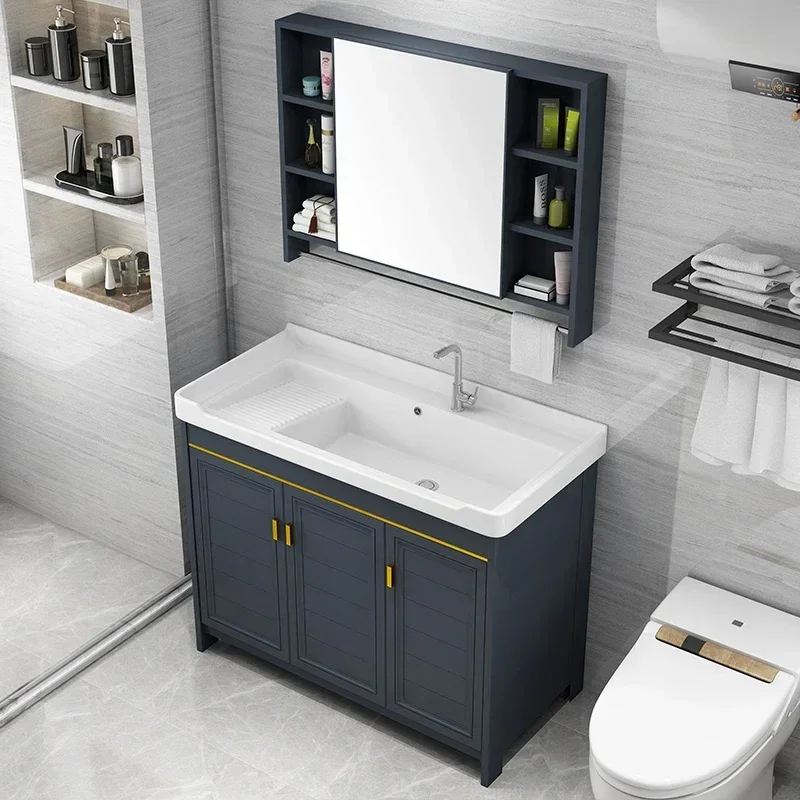 Modern simple light luxury rock slab space aluminum bathroom cabinet combination washbasin