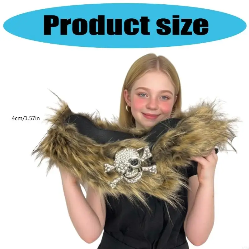 Y88a Регулируемый ужас тематическая пояс пушистого пояса, показывая дизайн черепа и нечеткий коричневый вид