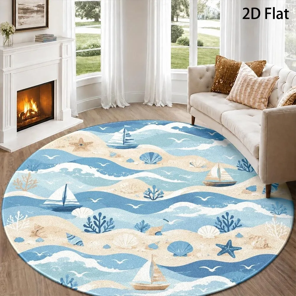 Green Nature Swirl Leaf Round Rug,Boho Botanical Spiral Curved Leaf Foliage Texture Printed Circular Floor Mat,Living Room