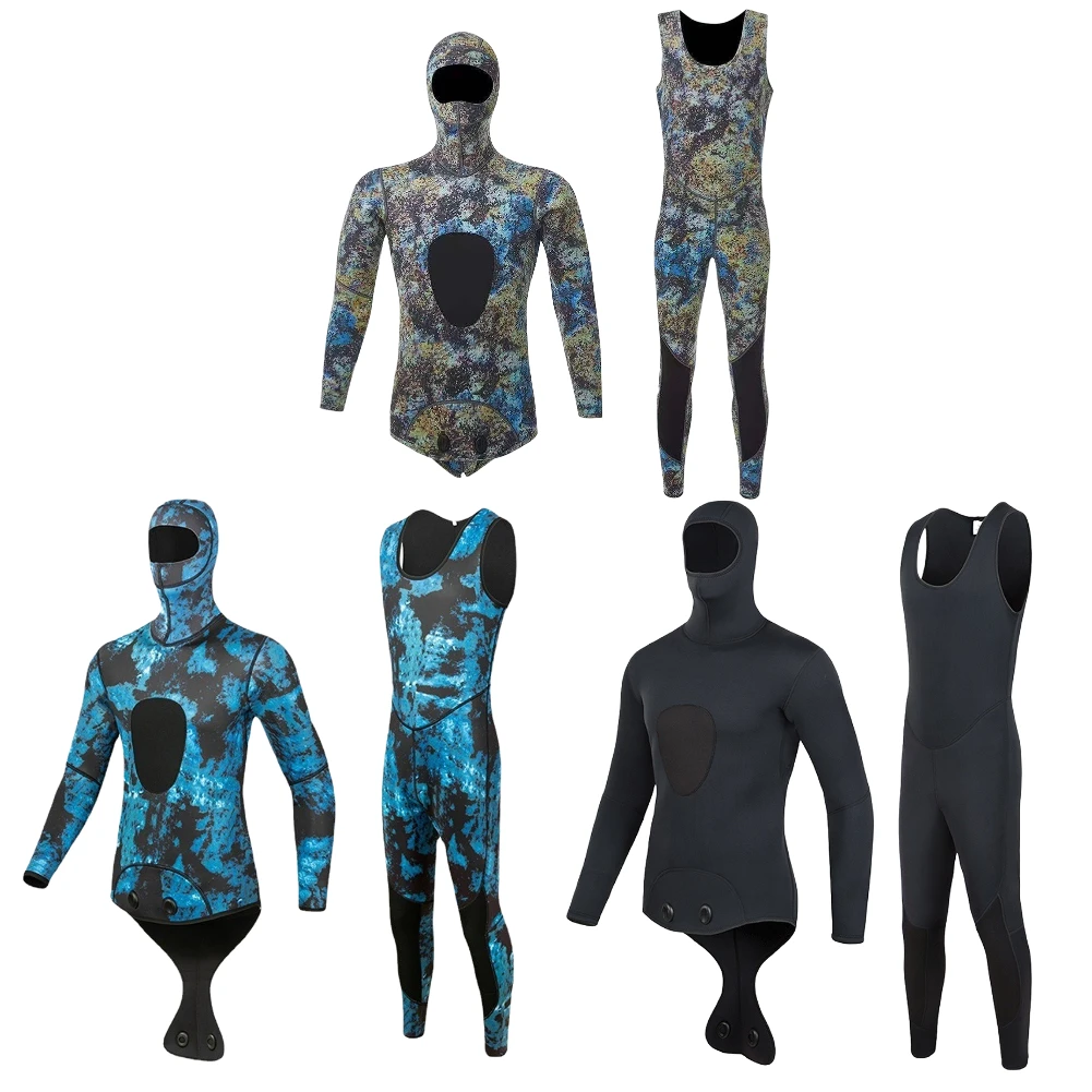 Mens Spearfishing 1.5/3mm wetsuits Camouflage Neoprene One Piece Scuba Free Diving Suits With Chest Pad for Cold Water Swimming