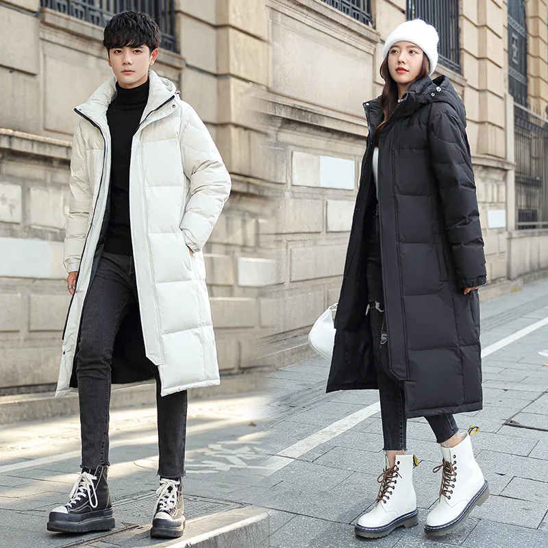 Autumn and Winter Men Long Style Solid Color Over The Knee Down Jacket Coat Parkas Trend Korean Version Keep Warm Fashion Couple