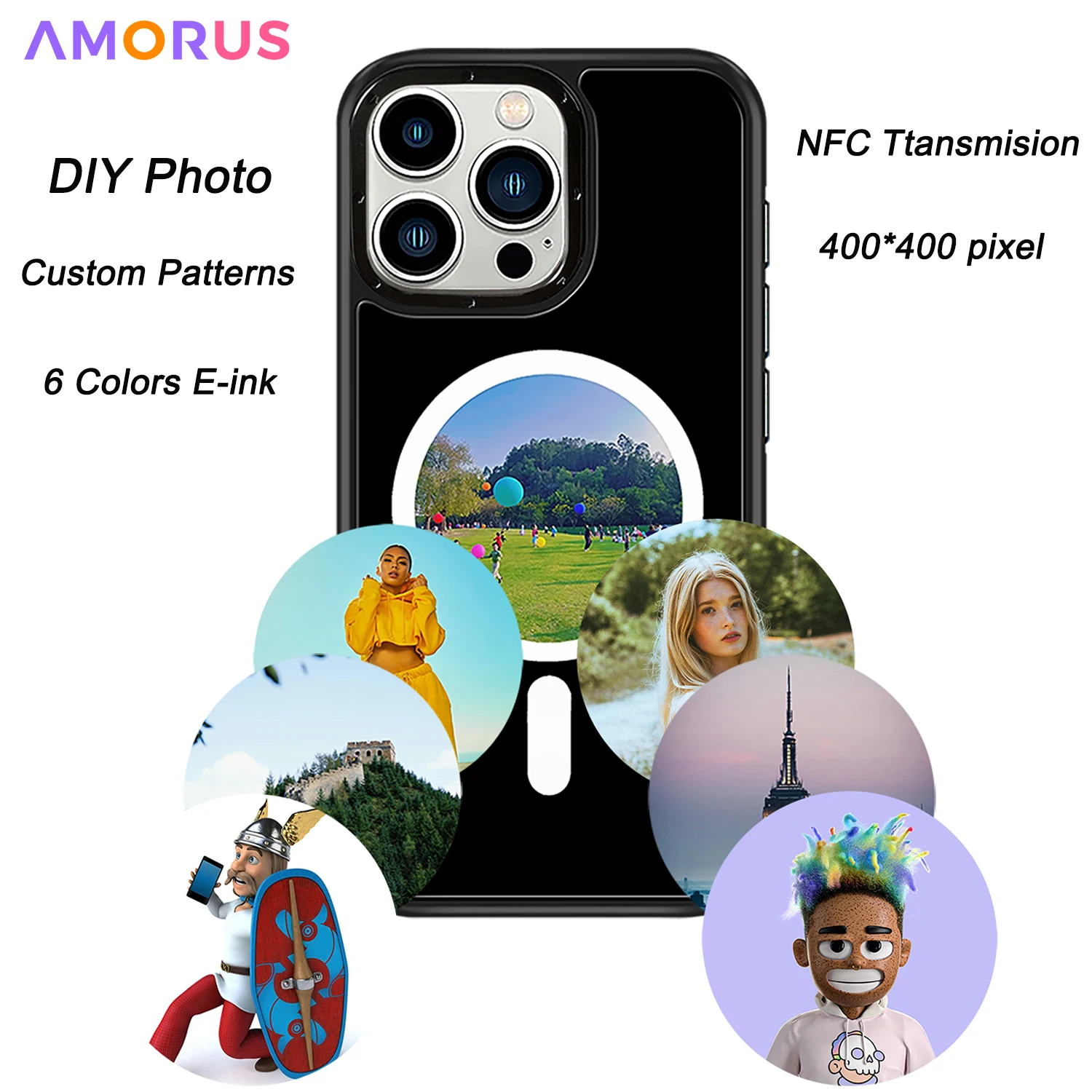 

Amours 6 Colors NFC E-Ink Phone Case For Iphone 16 15 Pro Max DIY Picture Custom Imag Compatible With MagSafe Phone Case