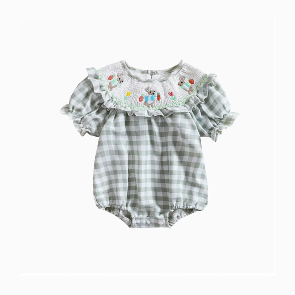 Ready To Ship Baby Smocked Easter Clothes Baby Clothing Casual Embroidered Bunny Baby Rompers