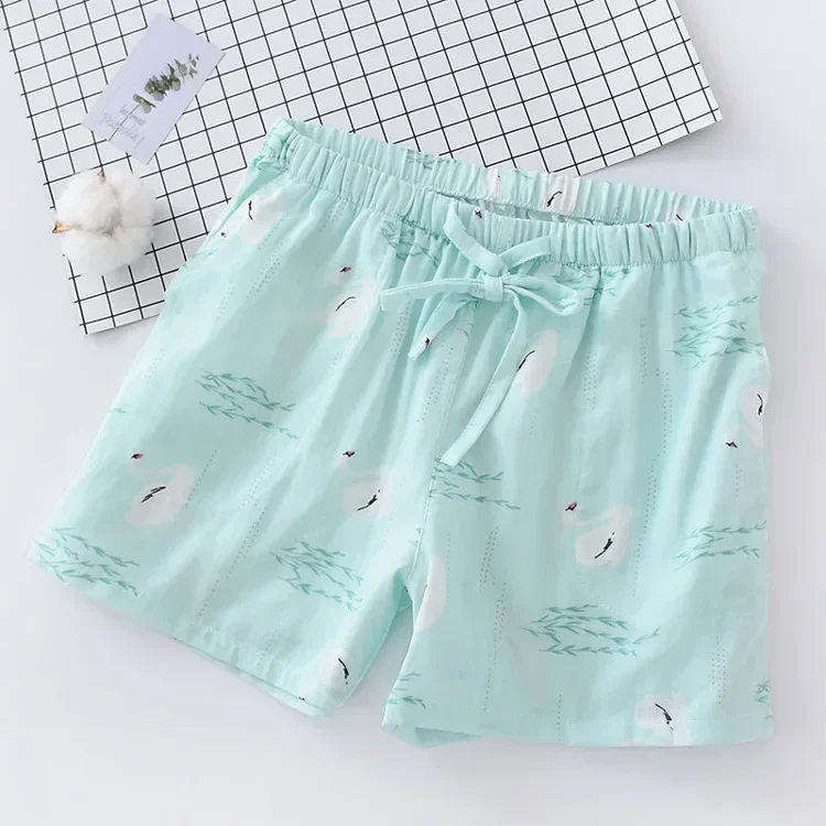 Pantalones cortos de algodón para mujer, pantalones de pijama de doble gasa para el hogar, ropa de dormir informal para la playa, Verano